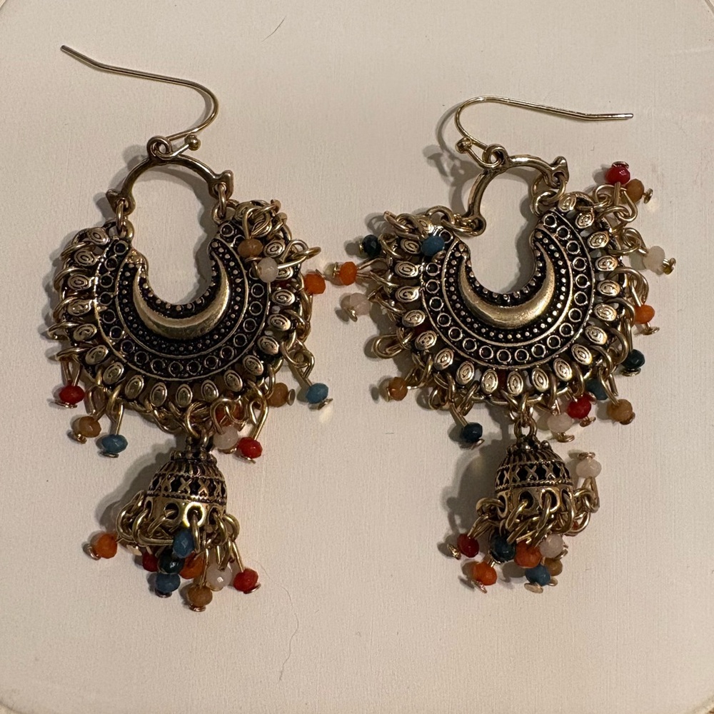 Elegant Gold and Multicolor Dangle Earrings